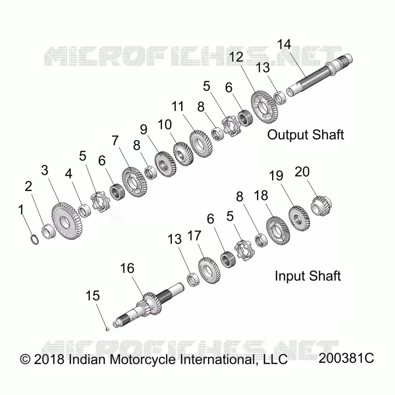 SYSTÃˆME DE TRANSMISSION, INPUT/OUTPUT SHAFT ASM. - N20TCDBB ALL OPTIONS (200381C) Polaris INDIAN MOTORCYCLE 1900 2020 CHIEFTAIN DARK HORSE  CHIEFTAIN DARK HORSE