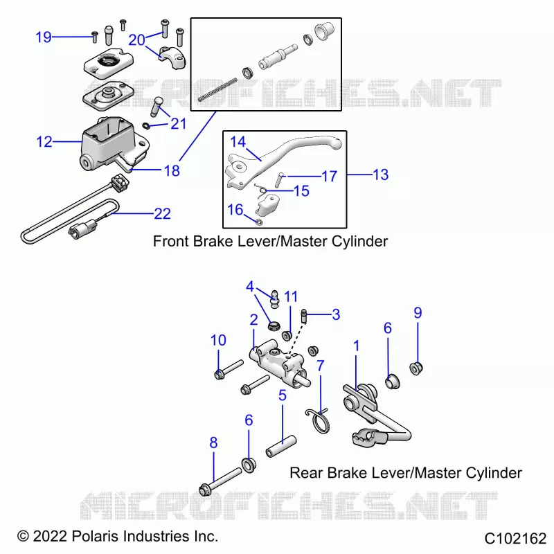 BRAKES, BRAKE LEVERS AND MAITRE CYLINDRES - A22HBB07B3/BB07B7 (C102162) Polaris OUTLAW 70 2022 OUTLAW 70  OUTLAW 70