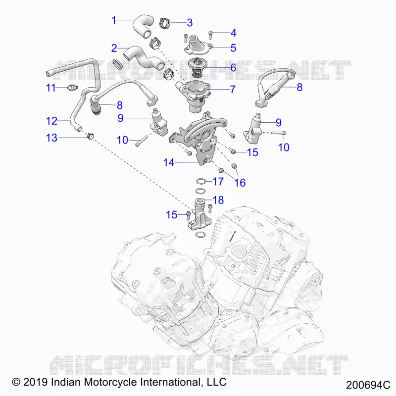 MOTEUR, IGNITION, THERMOSTAT HOUSING ASM. - N22LCCRR ALL OPTIONS (200694C) Polaris INDIAN MOTORCYCLE 1800 2022 CHALLENGER DARK HORSE  CHALLENGER DARK HORSE