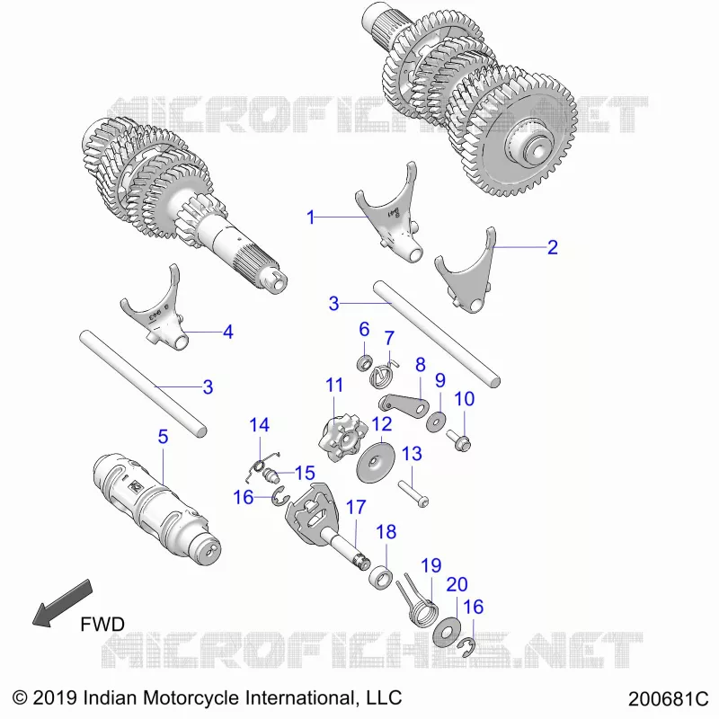 DRIVE TRAIN, FOURCHETTES DE SELECTION AND DRUM - N22LCERR ALL OPTIONS (200681C) Polaris INDIAN MOTORCYCLE 1800 2022 CHALLENGER ELITE  CHALLENGER ELITE