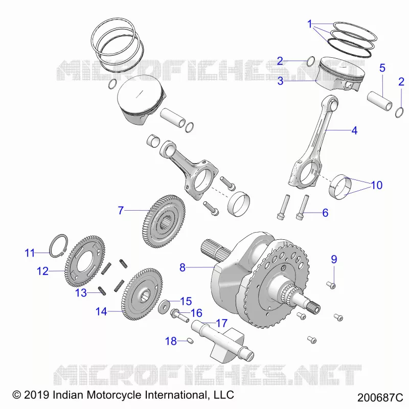 ENGINE, PISTON AND VILEBREQUIN - N22LCERR ALL OPTIONS (200687C) Polaris INDIAN MOTORCYCLE 1800 2022 CHALLENGER ELITE  CHALLENGER ELITE