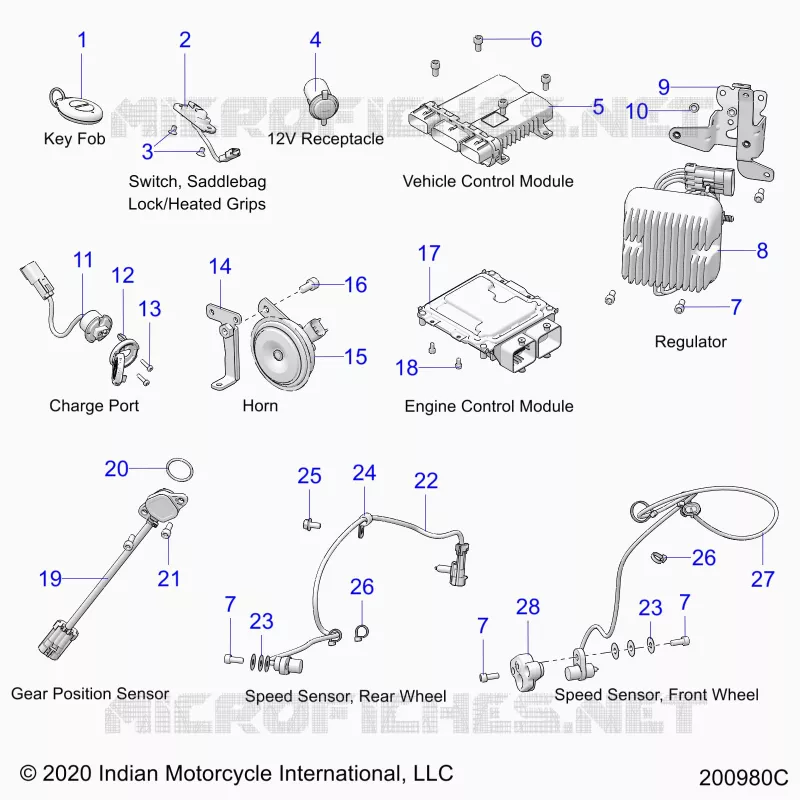 ELECTRICITE, COMPONENTS 1 - N22TCABB ALL OPTIONS (200980C) Polaris INDIAN MOTORCYCLE 1900 2022 CHIEFTAIN PREMIUM  CHIEFTAIN PREMIUM