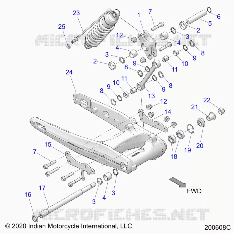 SUSPENSION ARRIERE ASM., SWING ARM AND SHOCK - N22TCABB ALL OPTIONS (200608C) Polaris INDIAN MOTORCYCLE 1900 2022 CHIEFTAIN PREMIUM  CHIEFTAIN PREMIUM