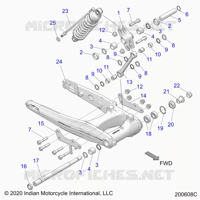 SUSPENSION ARRIERE ASM., SWING ARM AND SHOCK - N22TCBBB ALL OPTIONS (200608C) Polaris INDIAN MOTORCYCLE 1900 2022 CHIEFTAIN STANDARD  CHIEFTAIN STANDARD 116