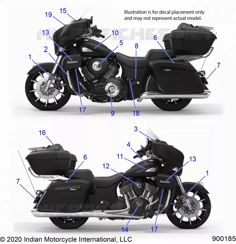 EMBLEMES - N22TKDBB ALL OPTIONS (900185) Polaris INDIAN MOTORCYCLE 1900 2022 ROADMASTER DARK HORSE  ROADMASTER DARK HORSE