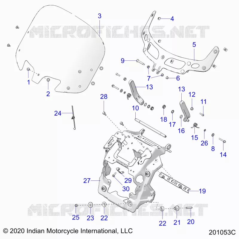 CARENAGES ASM, WINDSHIELD MOUNT - N22TKABB ALL OPTIONS (201053C) Polaris INDIAN MOTORCYCLE 1900 2022 ROADMASTER PREMIUM  ROADMASTER PREMIUM