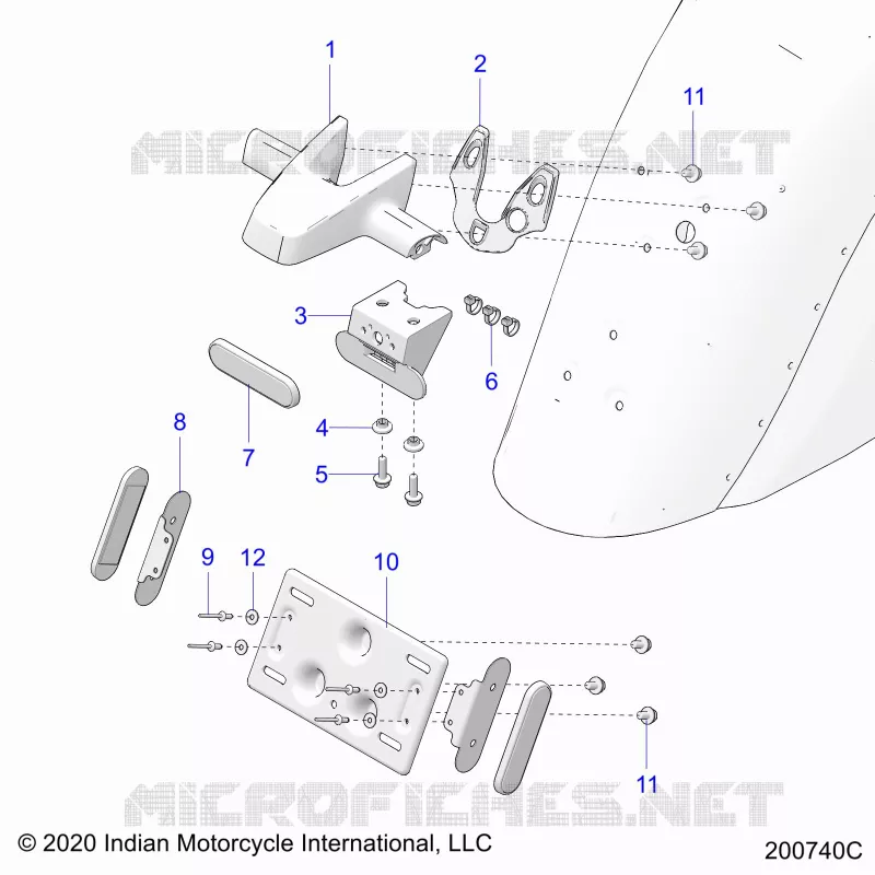 SUPPORT PLAQUE D'IMMATRICULATION/REAR LIGHT HOUSING - N22TKABB ALL OPTIONS (200740C) Polaris INDIAN MOTORCYCLE 1900 2022 ROADMASTER PREMIUM  ROADMASTER PREMIUM