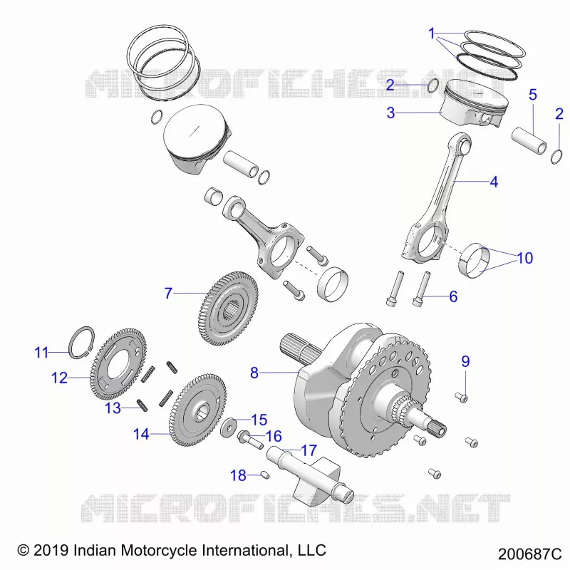 ENGINE, PISTON AND VILEBREQUIN - N21LCDRR ALL OPTIONS (200687C) Polaris INDIAN MOTORCYCLE 1800 2021 CHALLENGER DARK HORSE  CHALLENGER DARK HORSE