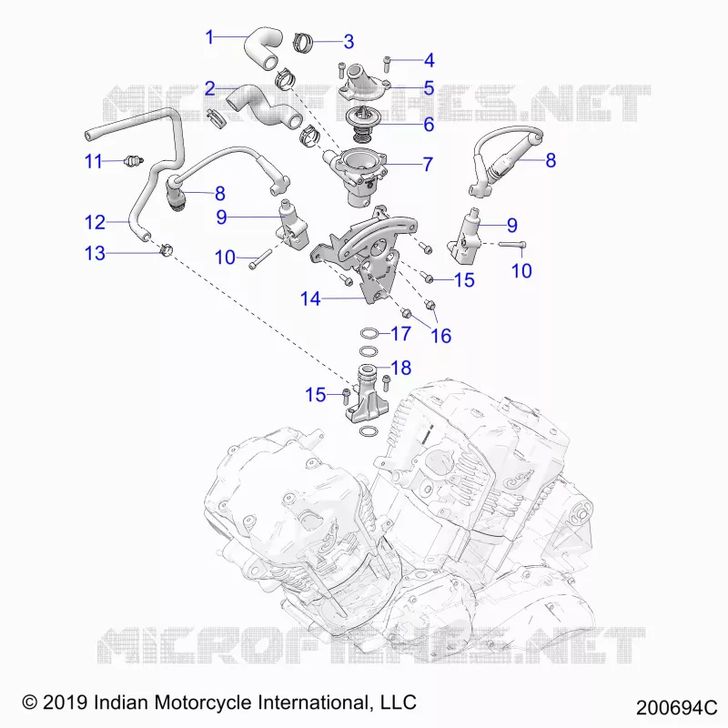 MOTEUR, IGNITION, THERMOSTAT HOUSING ASM. - N21LCBRR ALL OPTIONS (200694C) Polaris INDIAN MOTORCYCLE 1800 2021 CHALLENGER  CHALLENGER