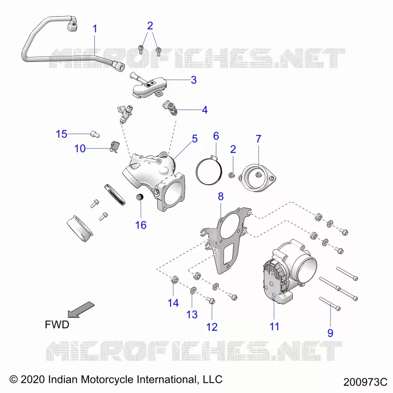 SYSTÃˆME D'ALIMENTATION, FUEL CLAM SHELL/THROTTLE BODY - N21TCBBB ALL OPTIONS (200973C) Polaris INDIAN MOTORCYCLE 1900 2021 CHIEFTAIN 116  CHIEFTAIN 116