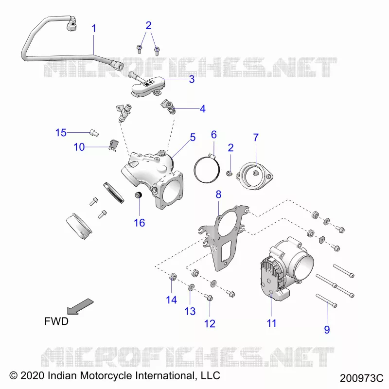 SYSTÃˆME D'ALIMENTATION, FUEL CLAM SHELL/THROTTLE BODY - N21TRABB ALL OPTIONS (200973C) Polaris INDIAN MOTORCYCLE 1900 2021 ROADMASTER  ROADMASTER