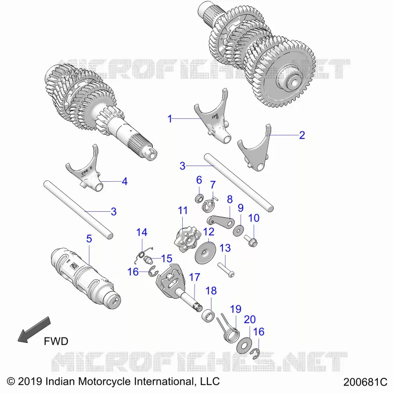 DRIVE TRAIN, FOURCHETTES DE SELECTION AND DRUM - N20LCDRR ALL OPTIONS (200681C) Polaris INDIAN MOTORCYCLE 1800 2020 CHALLENGER DARK HORSE  CHALLENGER DARK HORSE