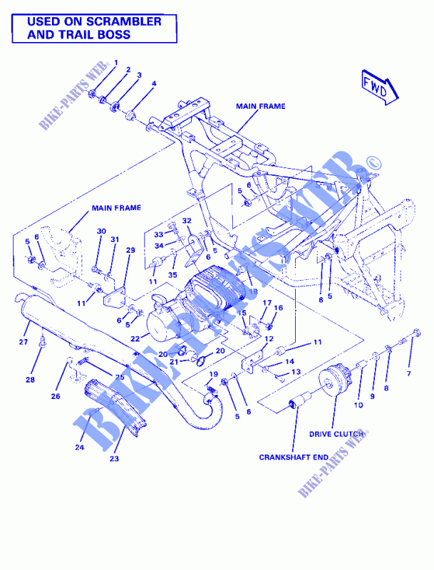ENGINE AND SUPPORT SILENCIEUX (4910981098008A) pour Polaris SCRAMBLER de 1985