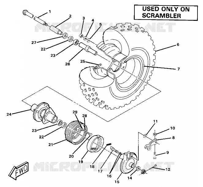 ROUE AVANT AND BRAKE ASSEMBLY. (4910981098030A) Polaris ATV autre 1985 TRAIL BOSS  TRAIL BOSS - W857527
