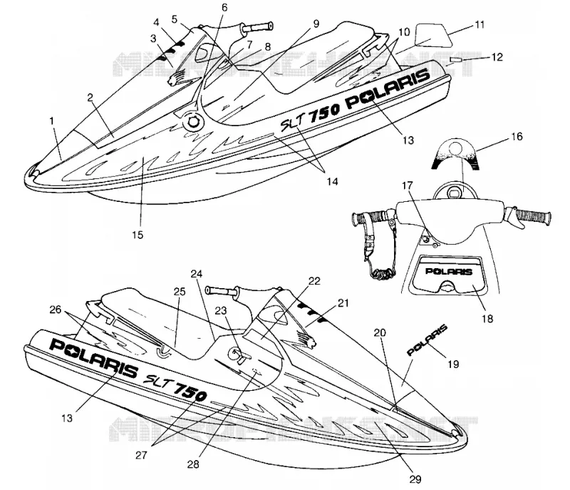 EMBLEMES SLT 750 B954170 (4930563056A007) Polaris JET SKI 750 1995 SLT   SLT 750 - B954170