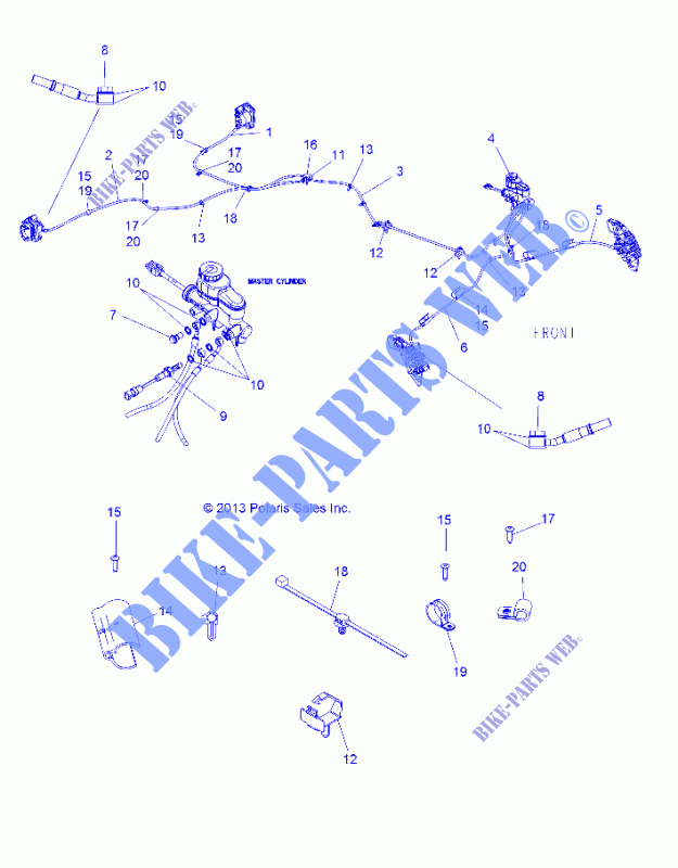 DURITES DE FREIN and MAITRE CYLINDRE   R15RTE87FA (49RGRFREINLINES13900XP) pour Polaris RANGER XP 900 EU de 2015