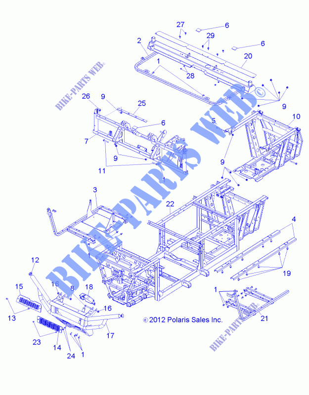 CHASSIS, CADRE AND FRONT BUMPER   R15RAA76AA/AJ (49RGRCADRE146X6) pour Polaris RANGER 800 6X6 de 2015