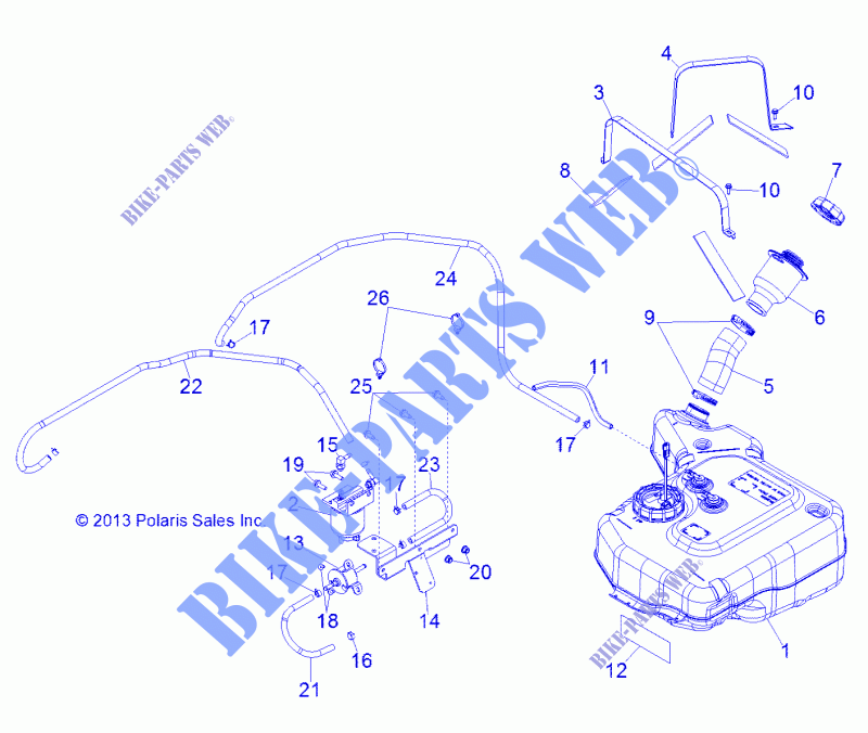 RESERVOIR DE CARBURANT   R141D9JDA/2D9JDA (49BRUTUSCARBURANT13) pour Polaris RANGER 900 DIESEL HST / DELUXE de 2014