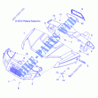 CAPOT, DASH and GRILL   R14RH45AA (49RGRCAPOT13500CREW) pour Polaris RANGER 400 4X4 de 2014