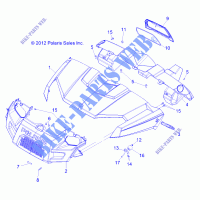 CAPOT, DASH and GRILL   R13WH50AG/AH/AR/AX (49RGRCAPOT13500CREW) pour Polaris RANGER 500 CREW MIDSIZE de 2013