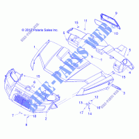 CAPOT, DASH and GRILL   R13RH50AG/AH/AM/AR (49RGRCAPOT13500) pour Polaris RANGER 500 MIDSIZE de 2013