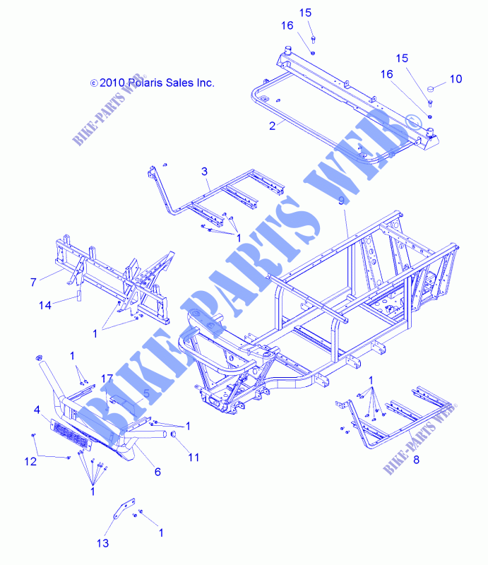 CHASSIS, CADRE AND FRONT BUMPER   R12RC08GA/GH/FA/FH (49RGRCADRE11EV) pour Polaris RANGER EV/LEV 4X4 de 2012